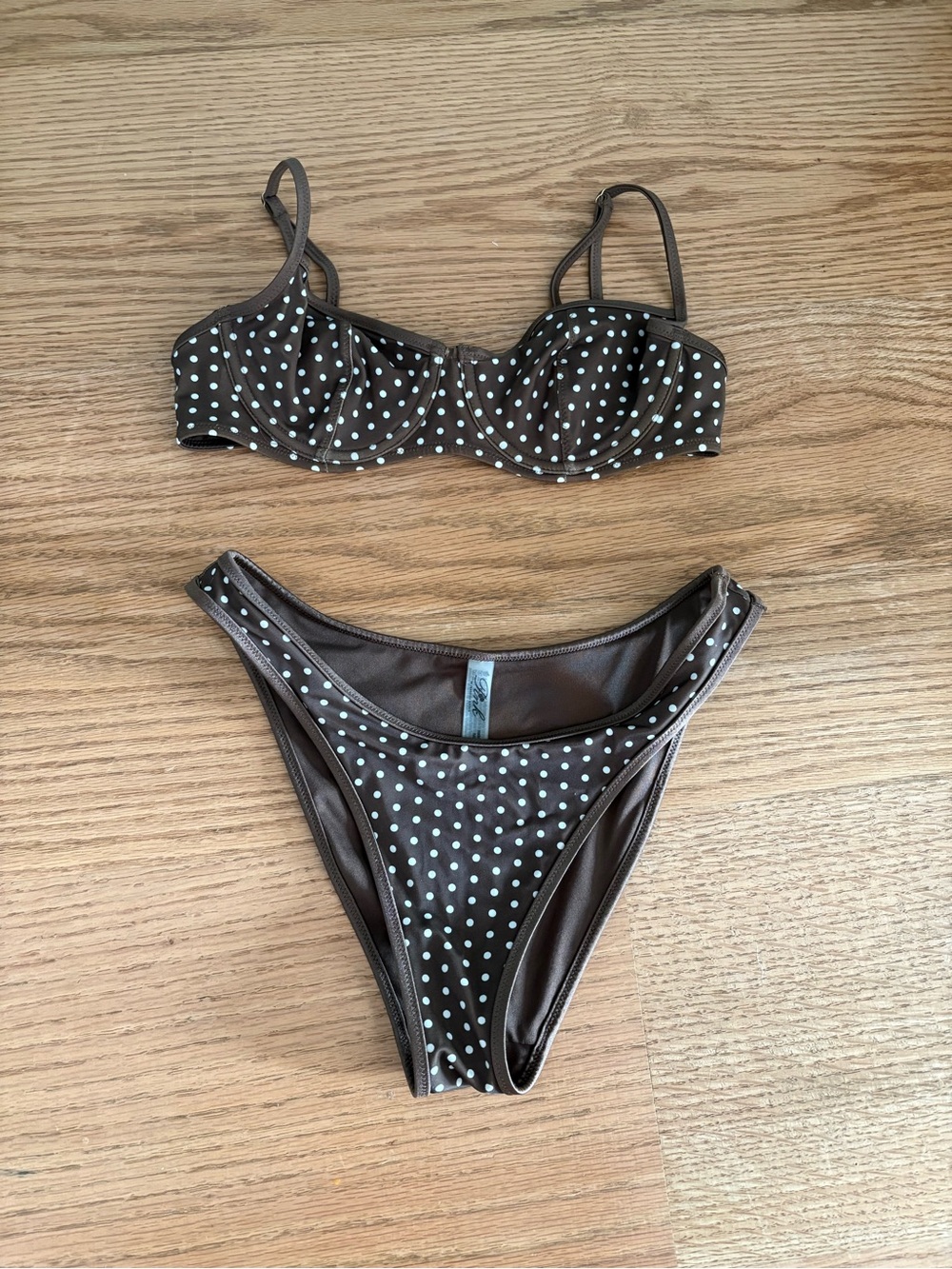 Frankie's Bikinis Brown and White Polka Dot Balconette Bikini